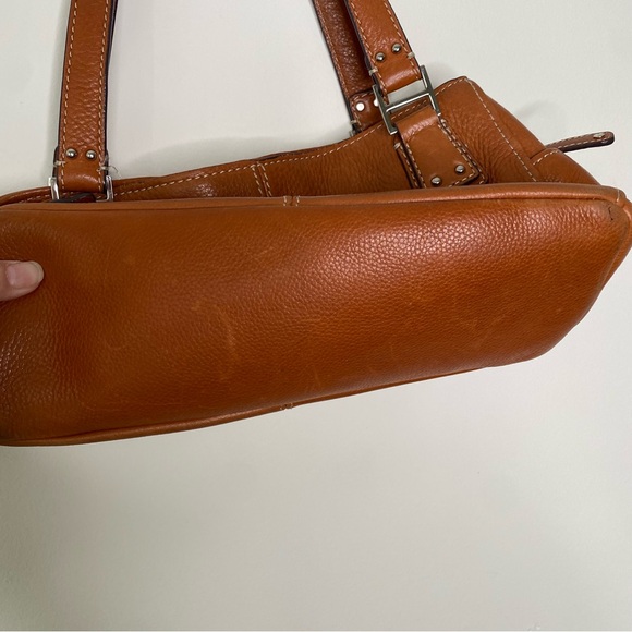 Y2K Vintage Fossil Cognac Genuine Pebbled Leather Shoulder Bag Purse - Picture 6 of 16